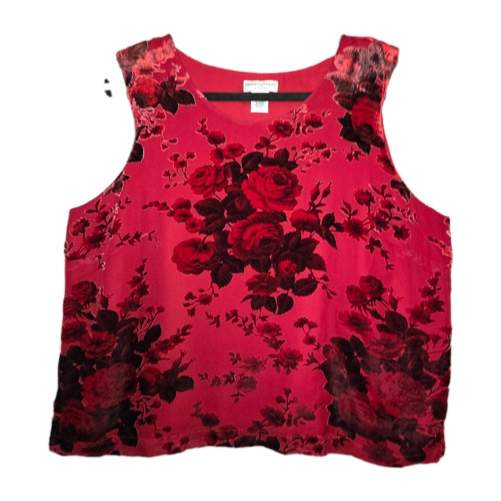 Draper's & Damon's Tank Blouse Vtg Velvet PXL Red Rose Floral Top Silk Blend Y2K